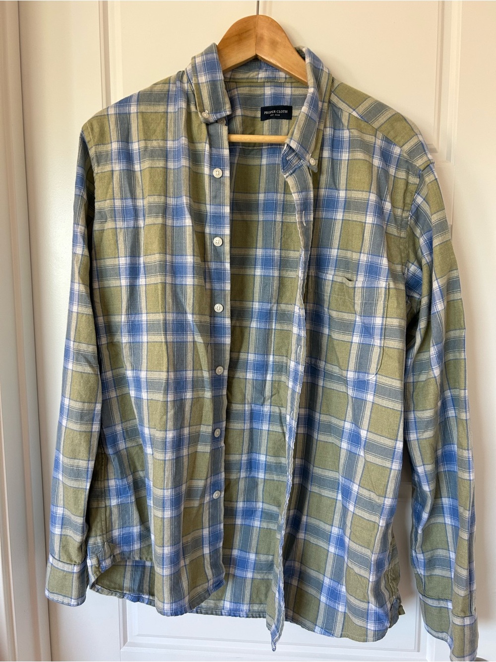 Proper Cloth S Men’s Green & Blue Plaid Button-Up Shirt